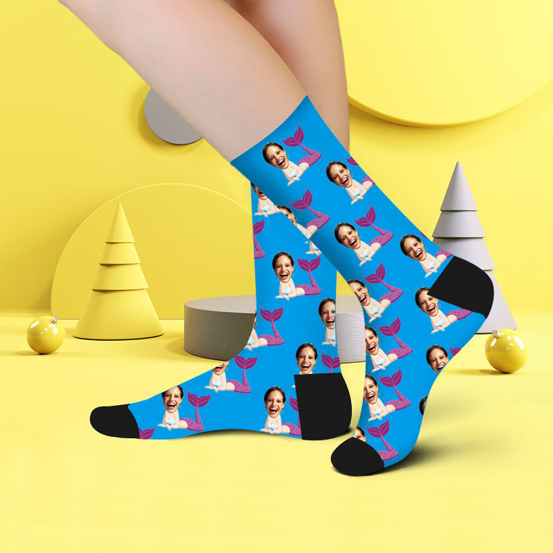 Calcetines Personalizados con Imagen de Rostro Impresos con Sirena para Niña Bonita