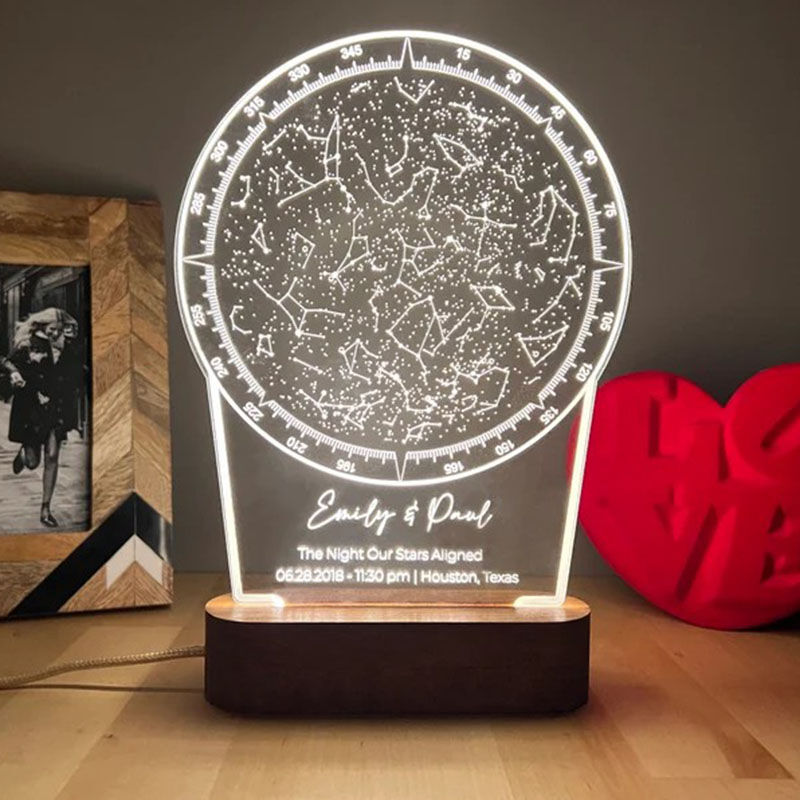 Personalisiertes Holz Acryl individuelles Himmelskarte Licht für Paar