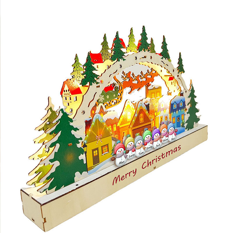 Luces de madera de navidad personalizadas con el nombre del muñeco de nieve