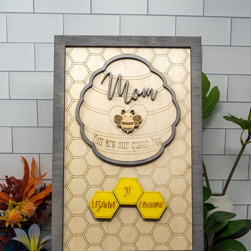 Personalized Honeycomb Name Puzzle Frame "You Are Our Queen Bee!" for Mother's Day