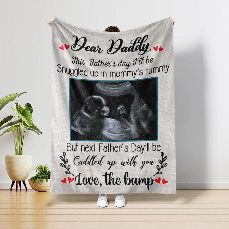 Custom Picture And Engraved Blanket with Heart Pattern Best Present for First Father