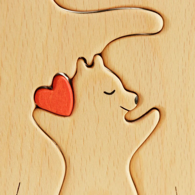 Personalized Bear Family With Heart Wooden Puzzle Anniversary Gift