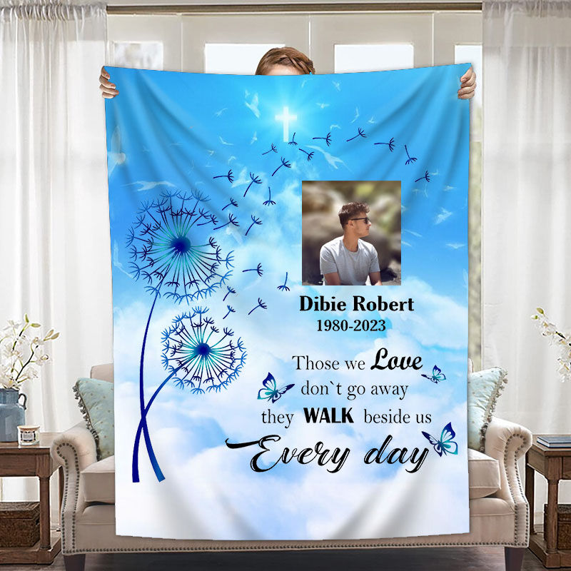 Personalized Picture Blanket with Dandelion Pattern Beautiful Present for Family