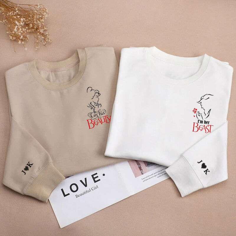 Gepersonaliseerd Sweatshirt Beauty and the Beast Patroon met Custom Letter Design Cadeau voor Koppels