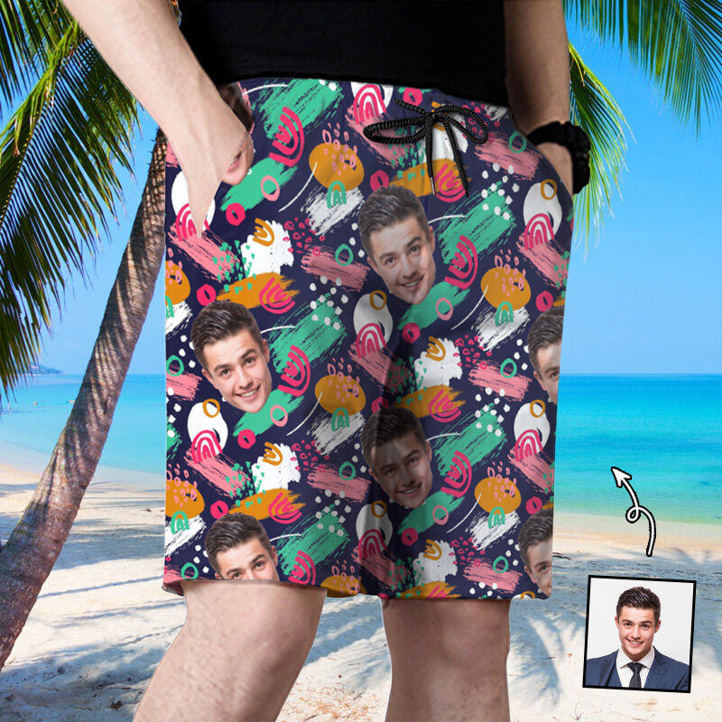 Personalized Picture Men's Beach Shorts with Cute Graffiti Pattern Best Present for Brother