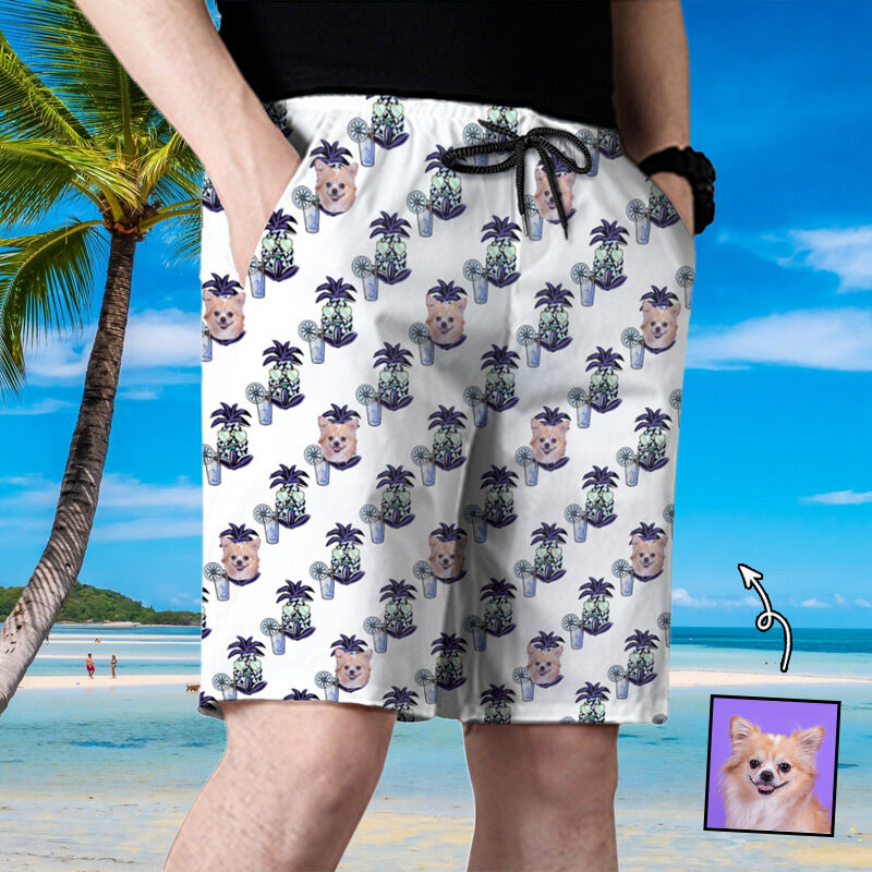 Personalized Picture Men's Beach Shorts with Funny Pineapples Pattern Creative Gift for Brother