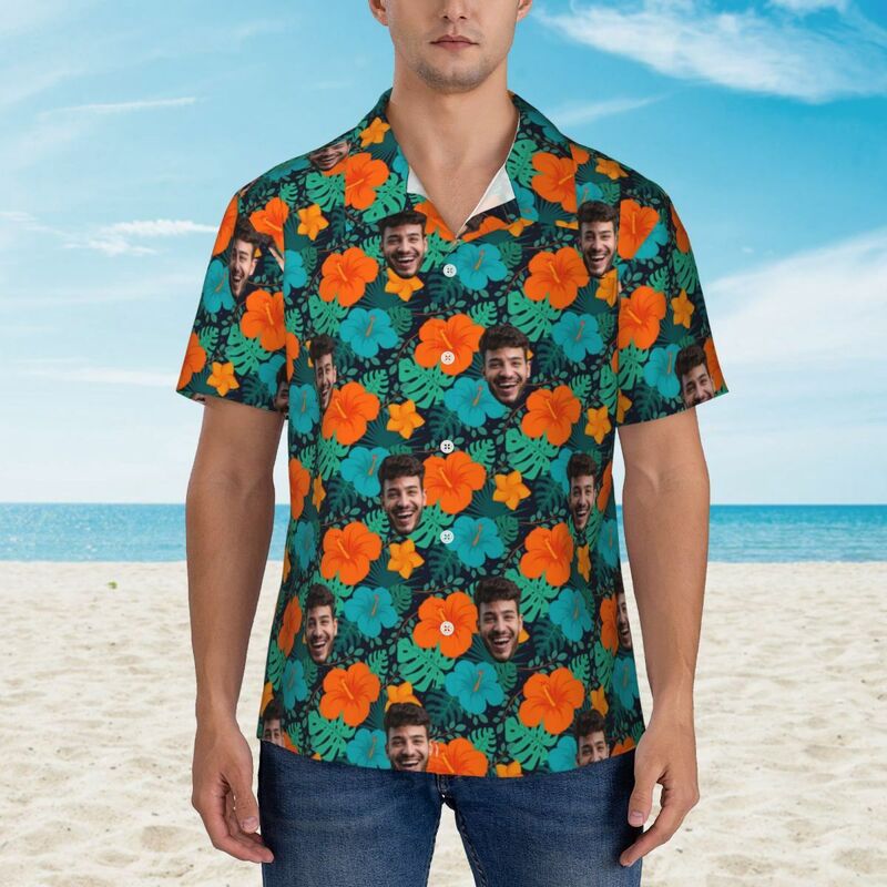 Camisa Hawaiana Personalizada Cara Foto Hawaii Vibe Perfet Regalo para Usted