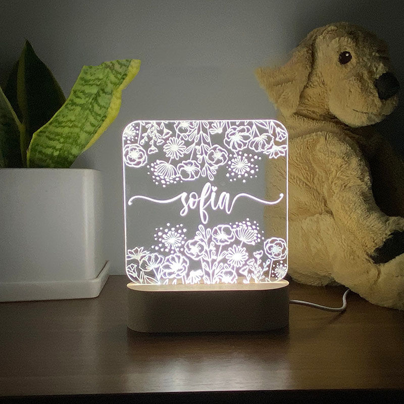 Lámpara de Acrílico Personalizada con Nombre y Patrón de Flores - Regalo Creativo para la Familia