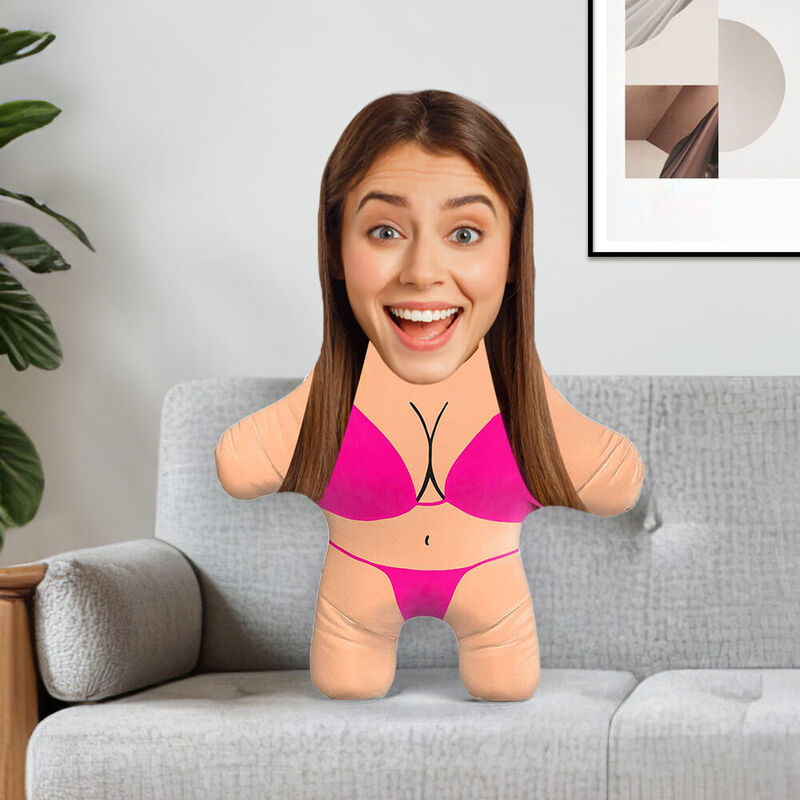 Anpassad fotokudde Hot Pink Bikini Face Pillow Rolig kudde för henne