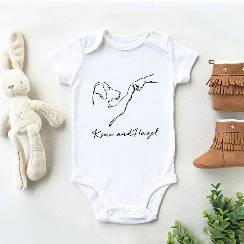 Personalized Baby Onesie Puppy Fist Bump Line Design Warm Baby Shower Gift for Pet Lovers