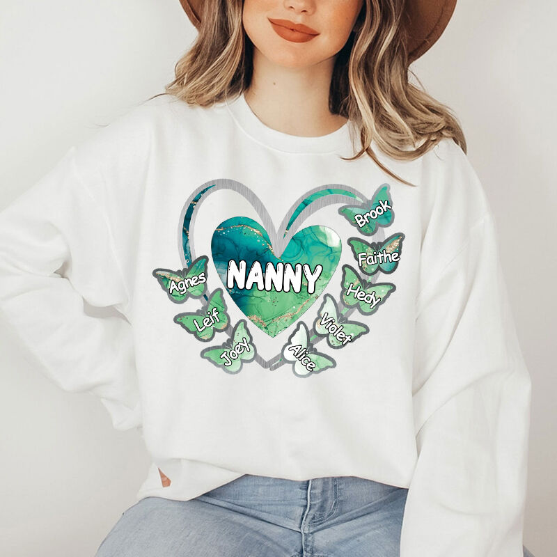 Personalized Sweatshirt Custom Colorful Glitter Heart Butterfly Kids Design Exquisite Mother's Day Gift
