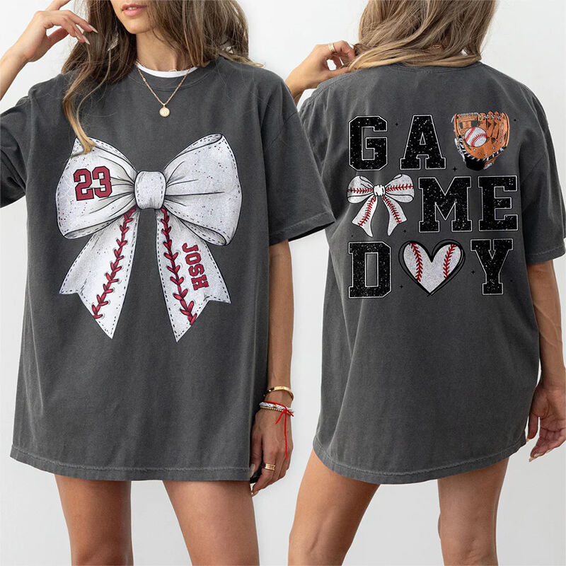 Personalized T-shirt Game Day Baseball Bow Element Design Exquisite Gift for Her Sports Lover Friend