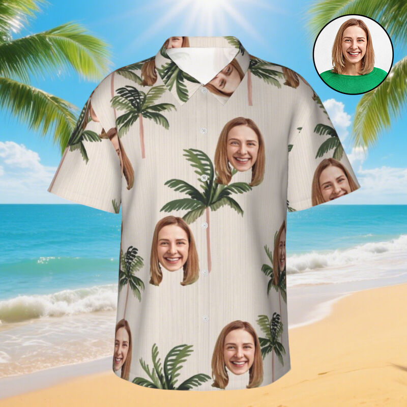 Personalized Hawaiian Shirt with Coconut Tree Print Simple Style Couple Shirt for Couples