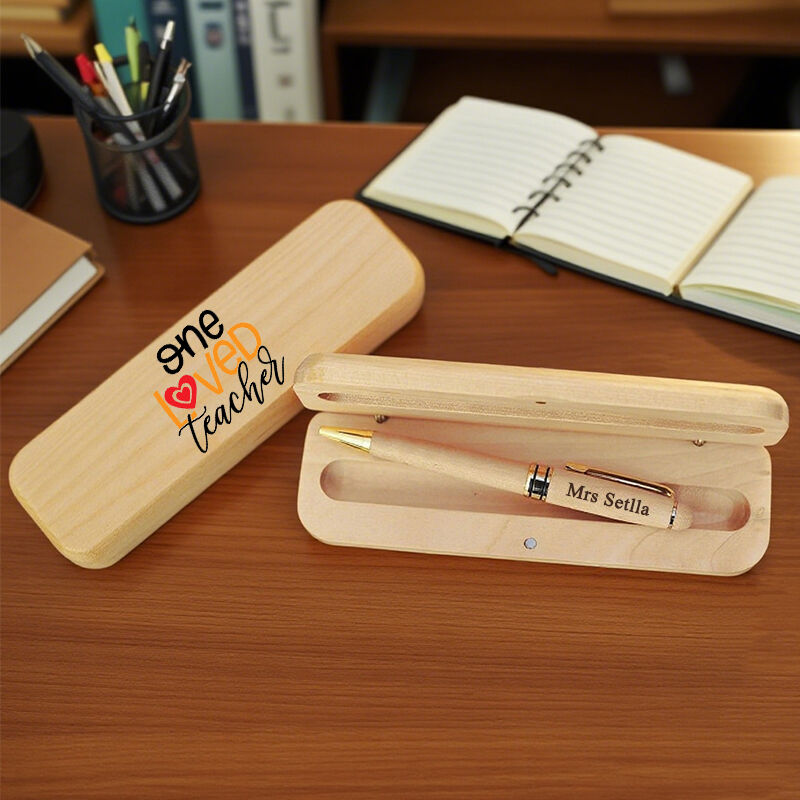 Personalized Pen Wooden Box One Loved Teacher Custom Name Design Perfect Gift for Teachers