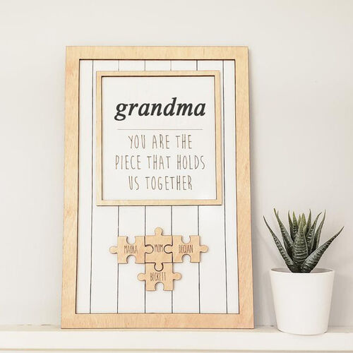 Du bist das Stück, das uns zusammenhält Personalisiertes Puzzlespiel Namensschild Geschenk für Oma