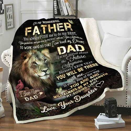 Personalized Flannel Letter Blanket Lion Cardinal Pattern Blanket Gift from Daughter for Dad