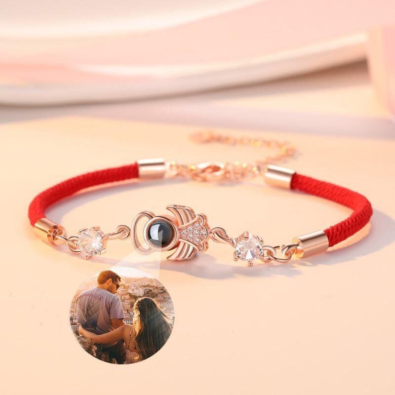 Personalized Photo Projection Bracelet with Black Cord-For Her