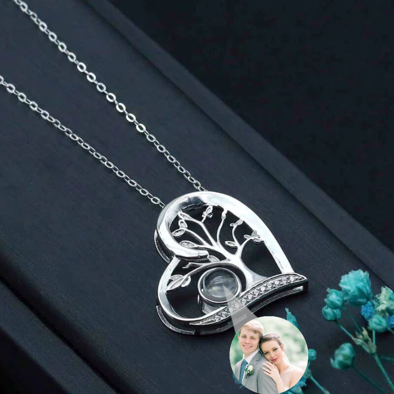 Sterling Silver Personalized Small Tree Picture Projection Necklace Gift