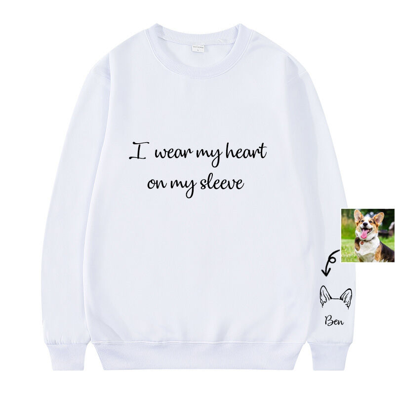 Personalized Sweatshirt with Custom Pet Ear Outline On The Sleeve Adorable Gift for Pet Lover