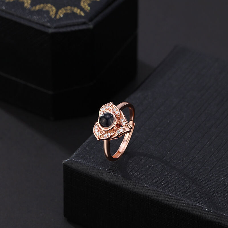 Personalisierte Herz Foto Projektion Ring mit Diamant für Geburtstag