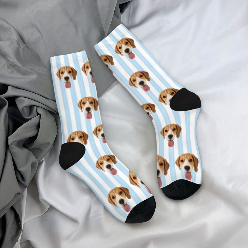 Personalized Striped Face Socks with Pet Photos Added Great Gift for Pet Lovers