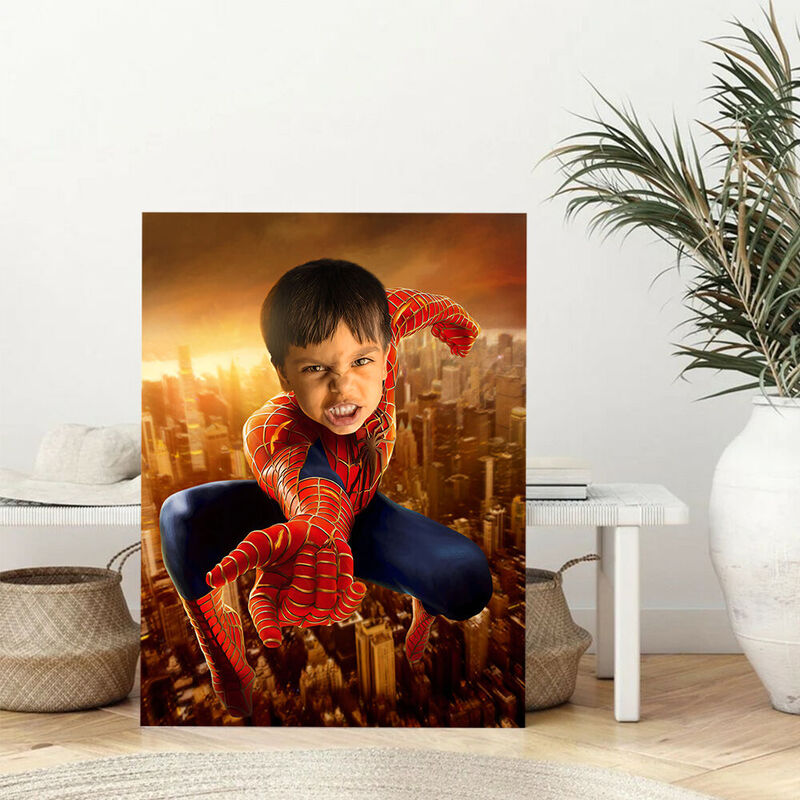Custom Portrait from Head PhotoPhoto Superhero Kid Spiderman for Kid' Birthday Gift