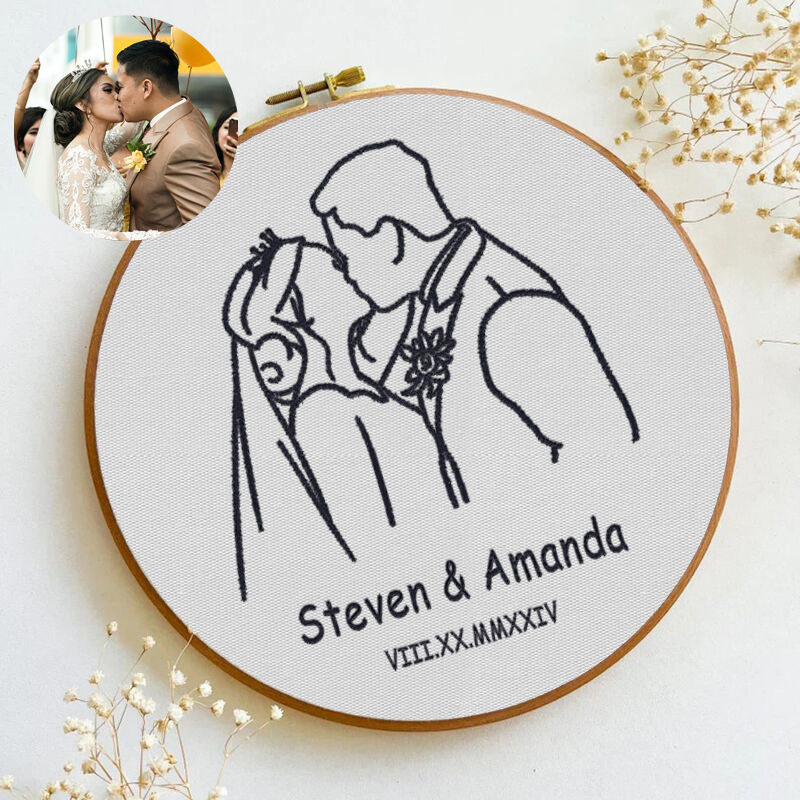 Custom Embroidery Hoop Custom Character Line Drawing Fun Decoration For Wedding