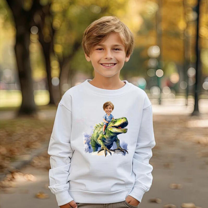 Personalized Kids Sweatshirt Custom Photo With Dinosaur Pattern Children's Gifts