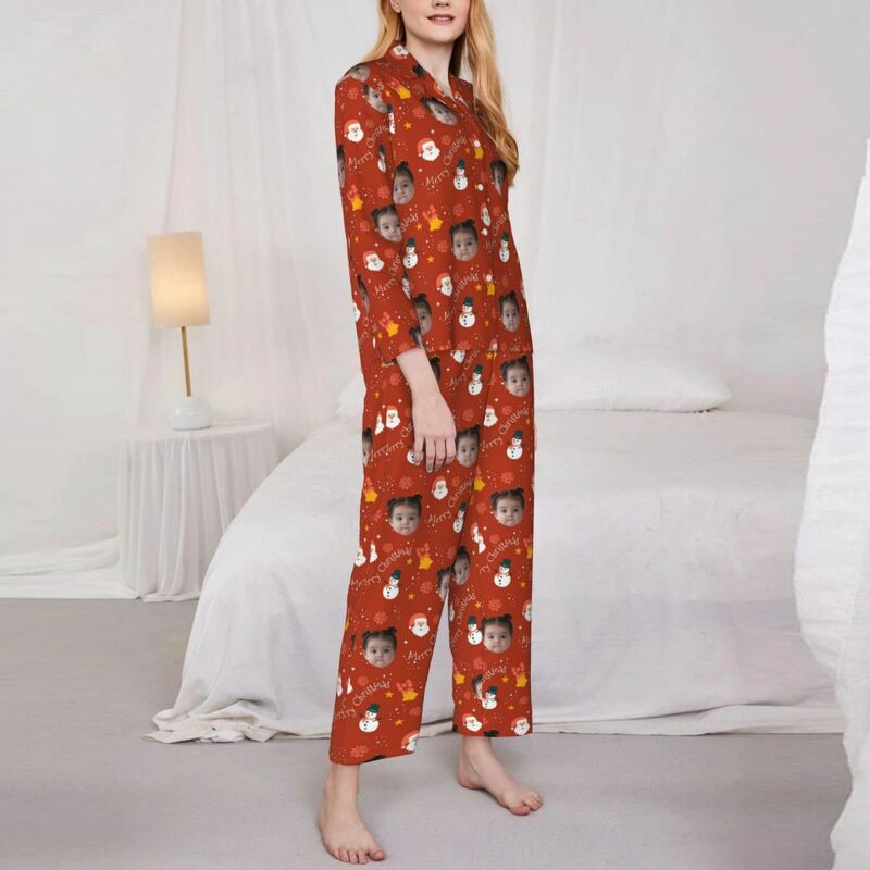 Pyjama personnalisé avec photo personnalisée Père Noël Bonhomme de neige Style rouge Design Adorable cadeau pour elle