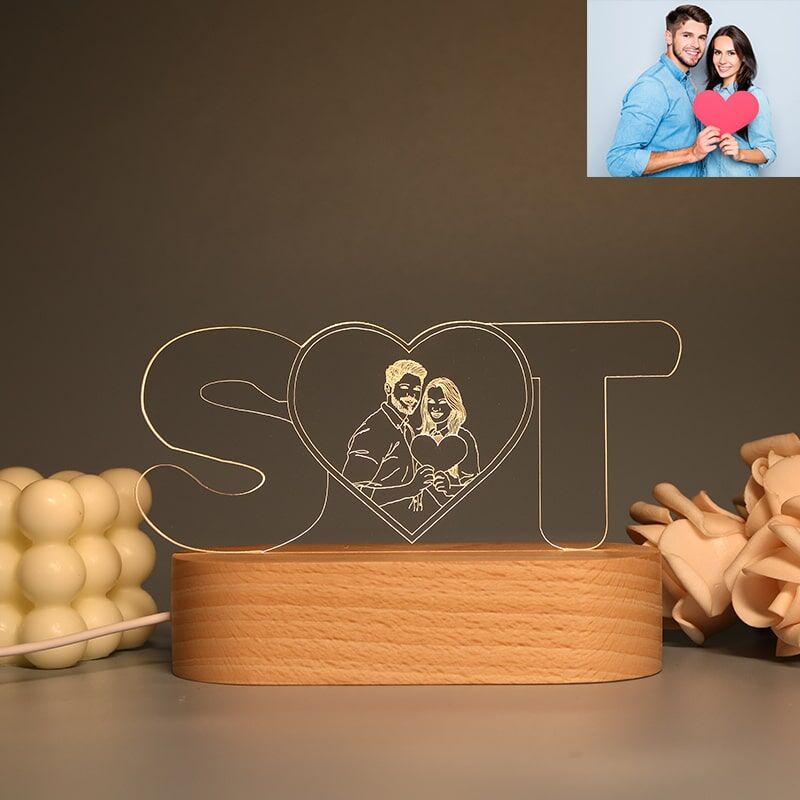 Personalized Picture Night Light with Custom Lettern Simple Gift for Couples