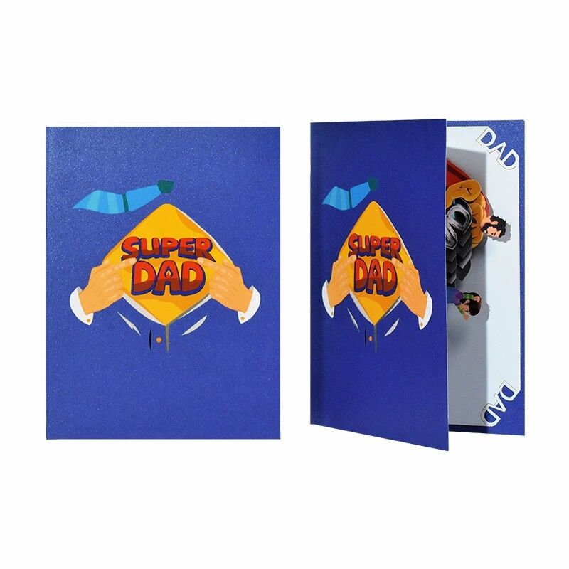 3D Pop Up-kort Super Dad Play Slide Rolig design Kreativ fars dag gåva