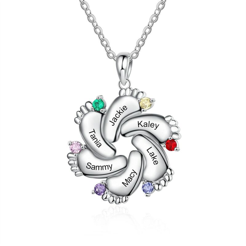 Personalized Foot Necklace with Name and Birthstone Cute Gift for Mom