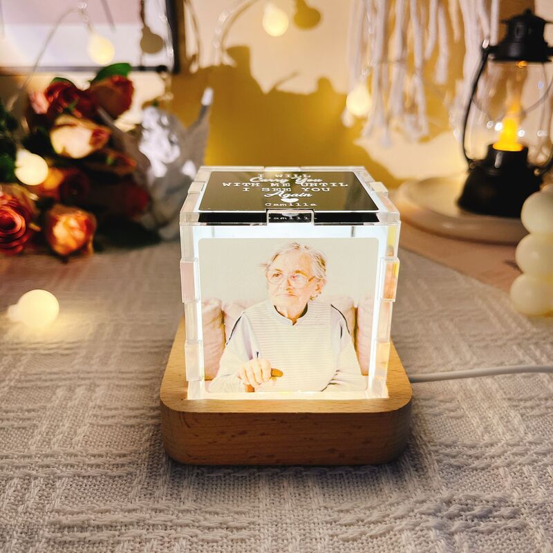 Personalized Photo Acrylic Cube Light with Custom Name Memorial Gift for Your Love