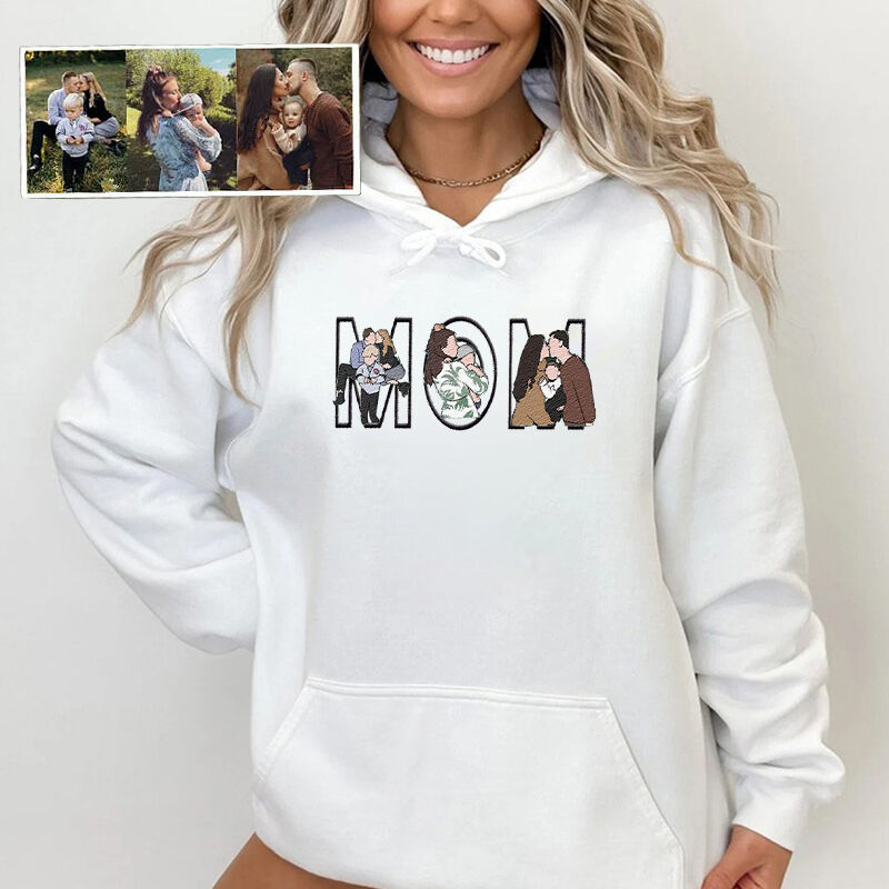 Personalized Hoodie Embroidered Custom Family Photos Design Attractive Gift for Mother's Day
