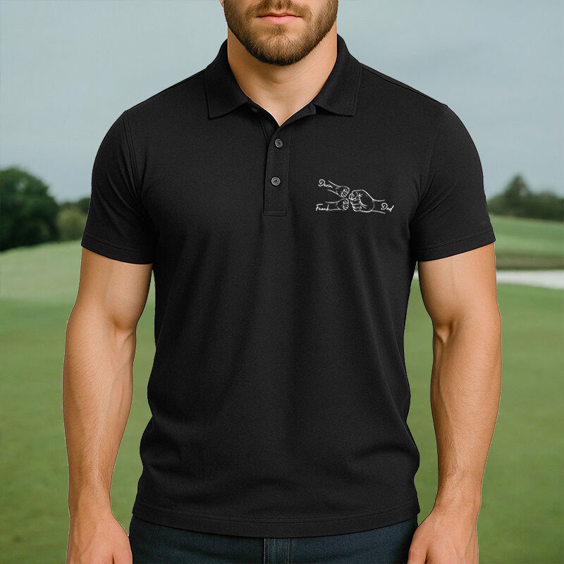 Personalized Name Embroidered Polo Shirt with Fist Pattern Fun Gift for Family