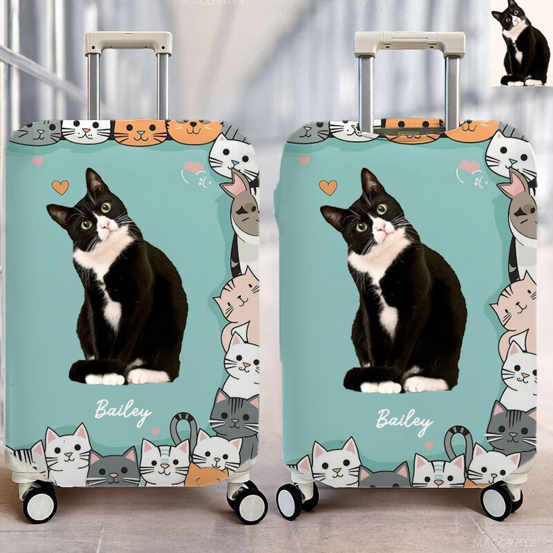 Housse de bagage personnalisée avec motif chat cadeau mignon pour les amoureux des animaux