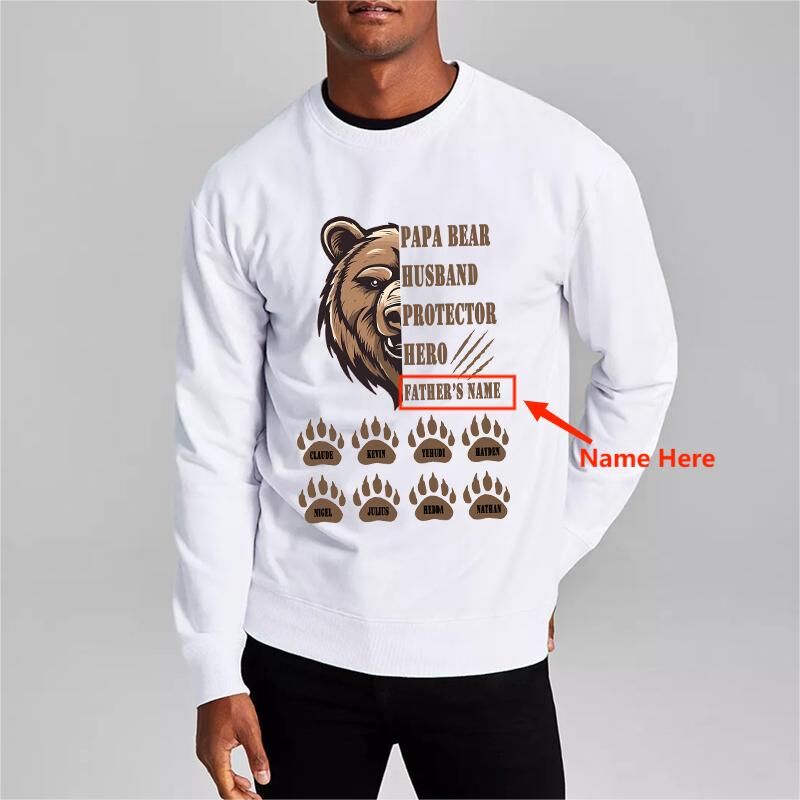 Personalized Sweatshirt Papa Bear with Pawprint Custom Name for Super Father