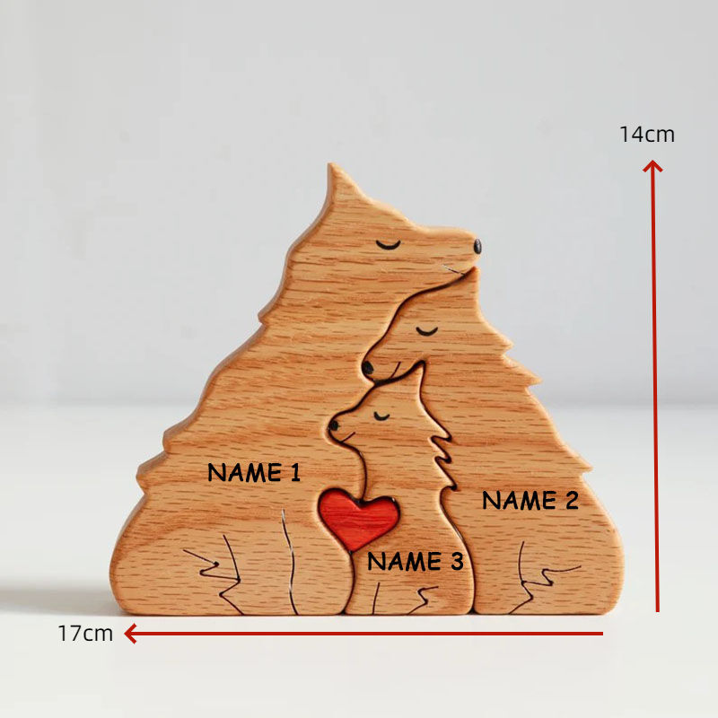 Custom Names Wolf Family Wooden Puzzle with Heart Anniversary Gift