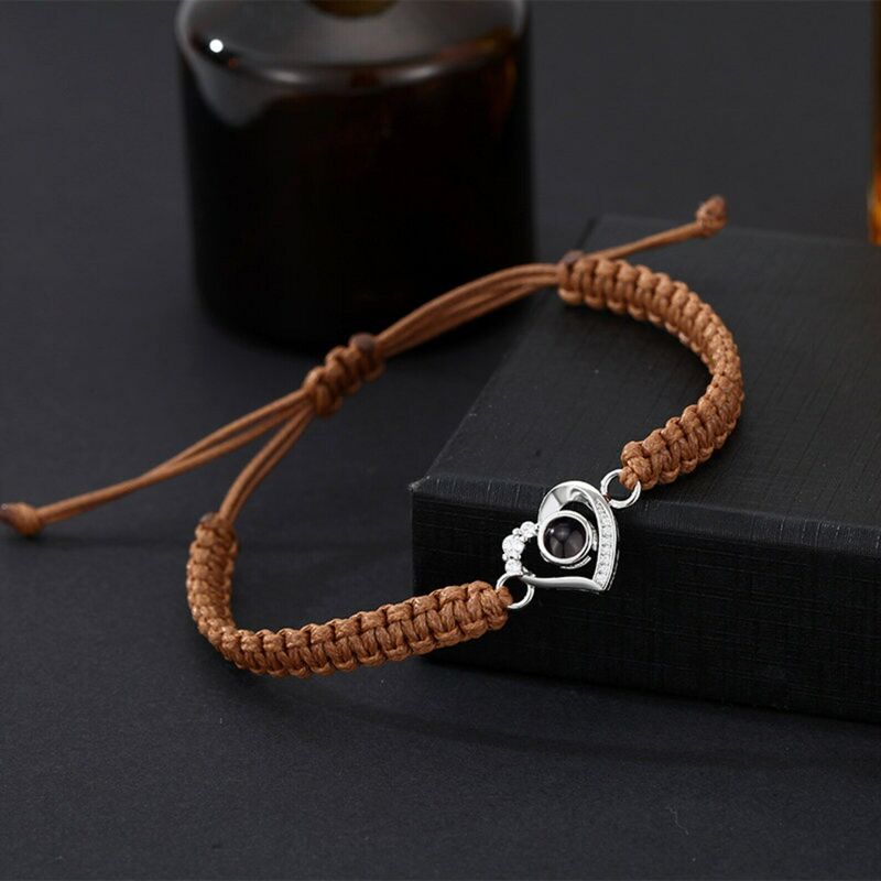 Personalized Projected Picture Bracelet Braided Rope With Love Pendant Warm Gift For Christmas