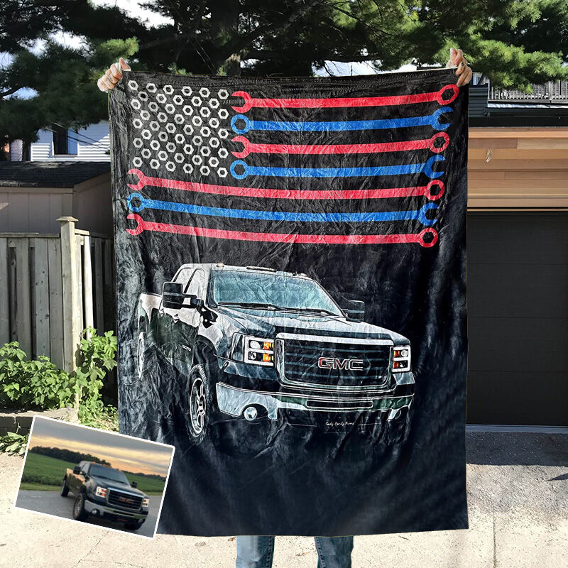 Personalized Picture Truck Blanket with Wrench Pattern Stylish Gift for Father