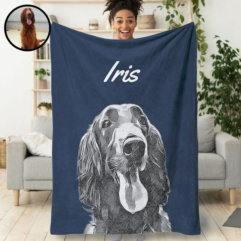 Personalized Picture Blanket with Custom Name Comic Style Design Best Gift for Pet Lover
