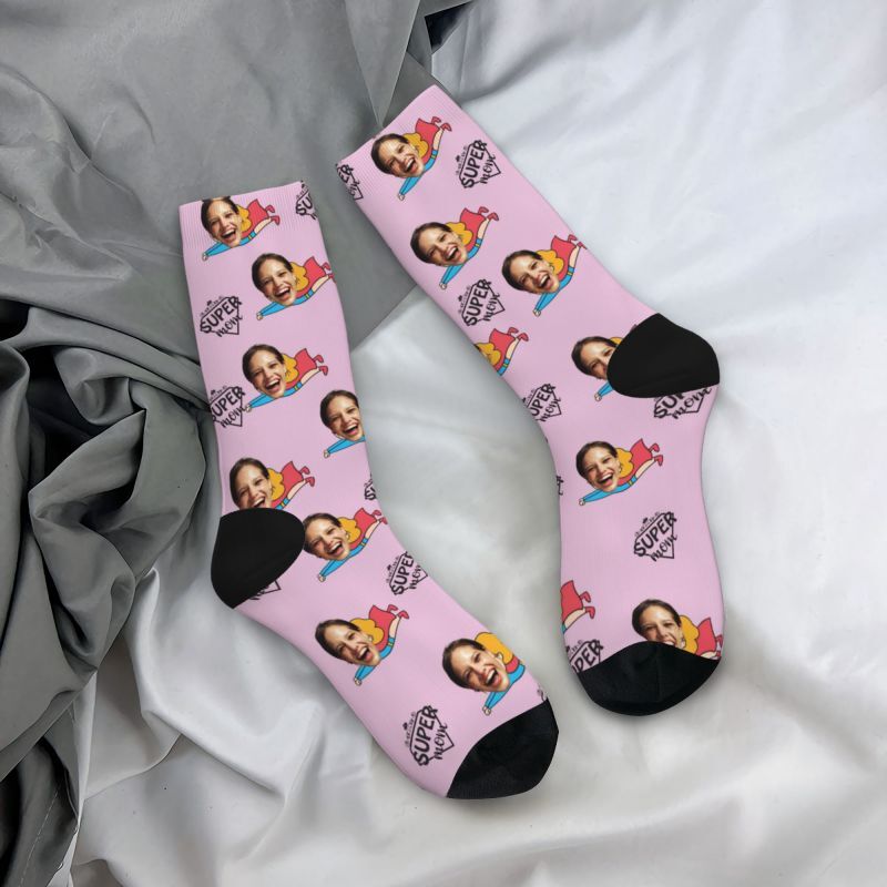 "Super Mom"Custom Face Socks for Mother's Day