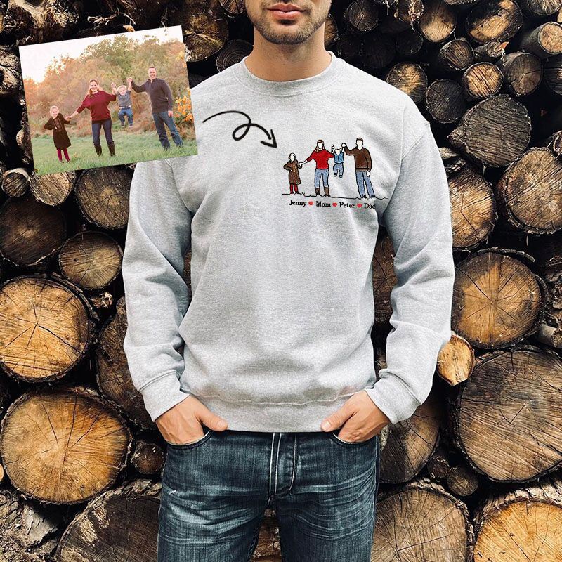 Sweatshirt personnalisé Photo de famille colorée brodée avec les noms Cadeau attractif pour les parents