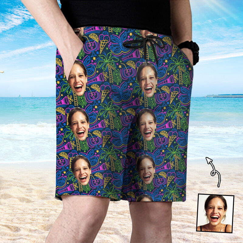 Shorts de plage Photo personnalisée  pour homme Design coloré Cadeau pour la famille