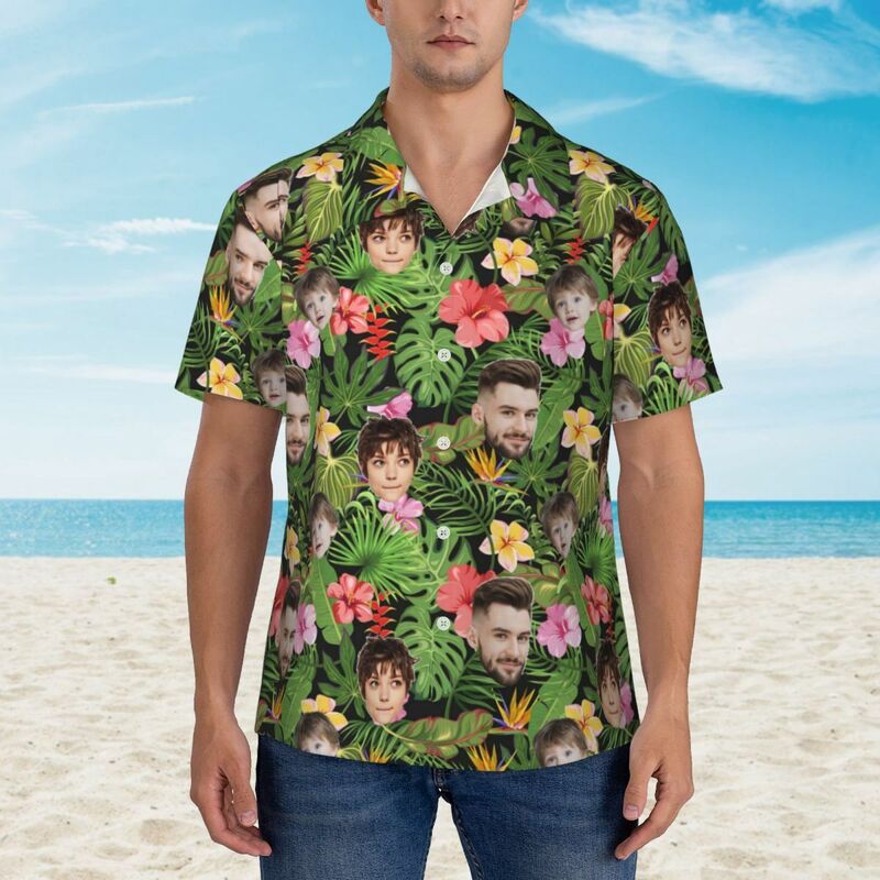 Benutzerdefinierte Hawaii-Hemd Tropical Vibes Familie Foto personalisierte Gesicht Unisex-Shirt