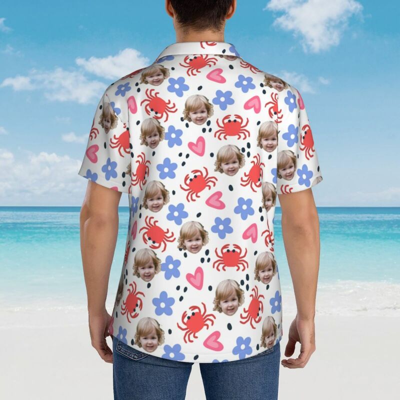 Camisa Hawaiana Unisex de Manga Corta con Dibujos de Cangrejos