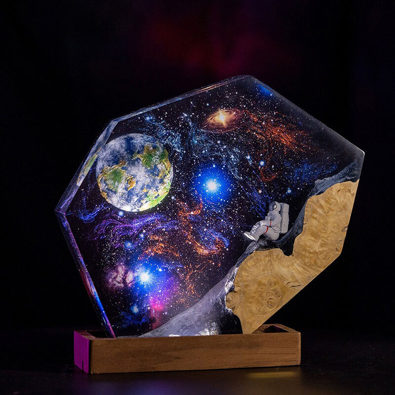 Astronaut And Interstellar Resin Wood Art Lamp Beautiful Gift for Best Friend