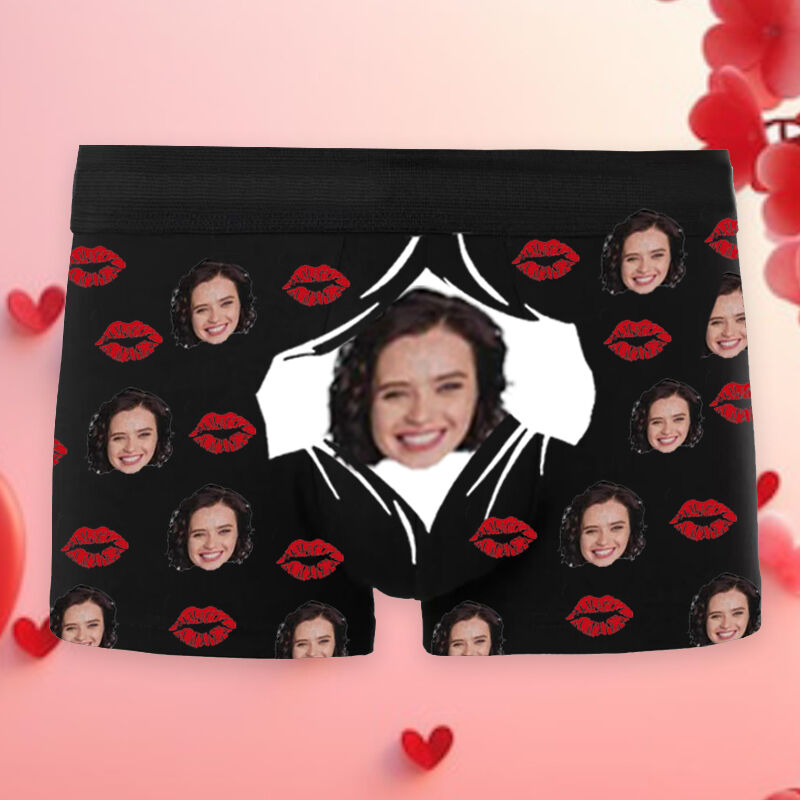 Personalized Picture Men's Underwear Boxer Briefs with Mouth Pattern Funny Gift for Husband