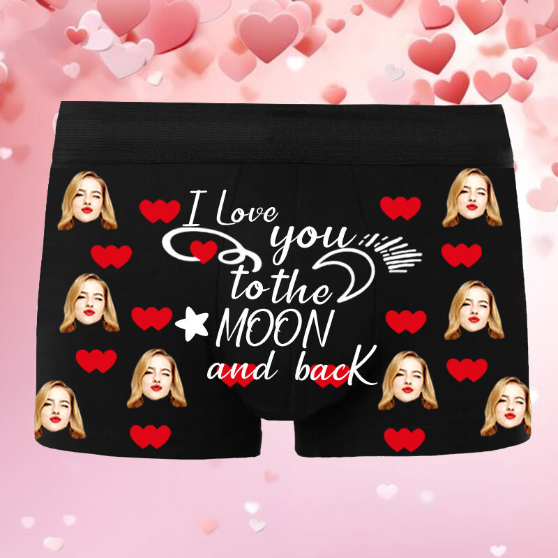 Personalisierte Foto Herren Unterwäsche Boxershorts Cooles Geschenk für ihn "Ich liebe dich bis zum Mond und zurück"