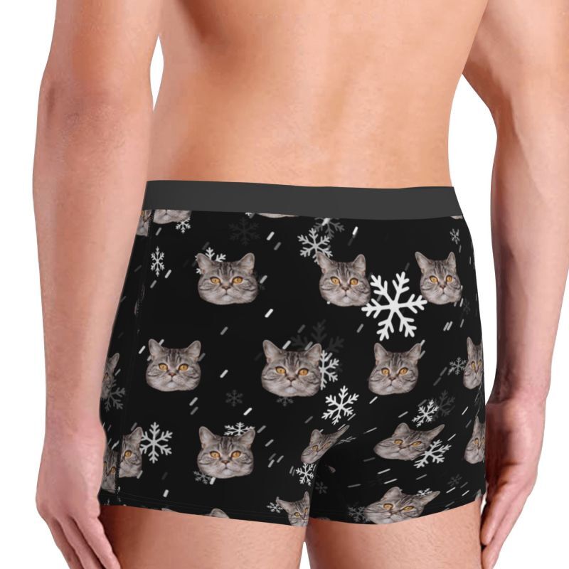 Personalized Photo Men's Underwear Boxer Briefs with Snowflake Pattern Best Gift for Pet Lover